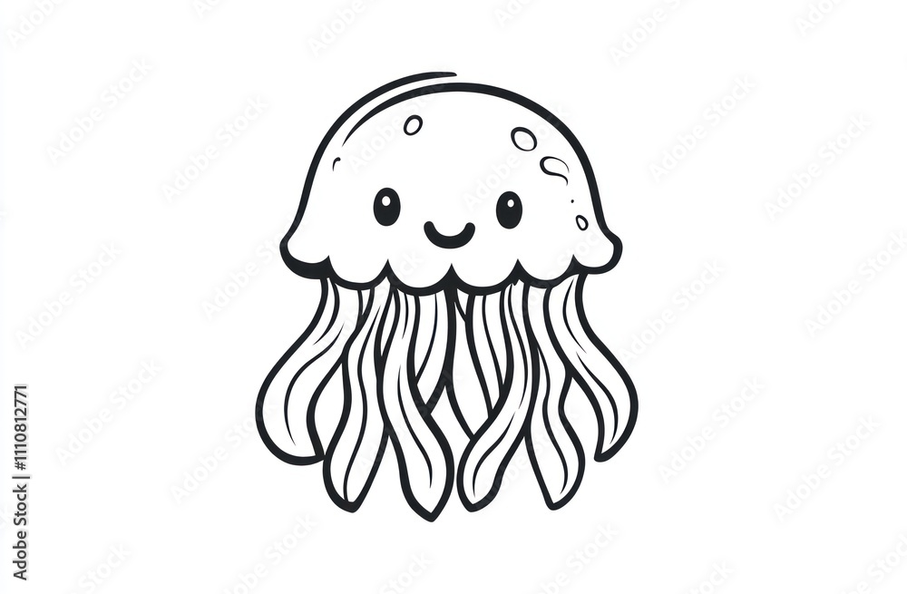Here's a and keyword list for your image.. Cute cartoon jellyfish illustration, simple line art design. Here's a and keyword list for your image.. Cute cartoon jellyfish illustration, simple line art design.