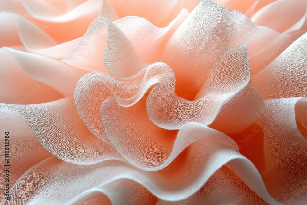 Close-up of a soft, peach-colored fabric flower with delicate, flowing petals. Close-up of a soft, peach-colored fabric flower with delicate, flowing petals.