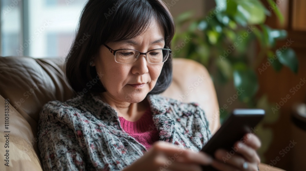 Senior Woman Engaged with Mobile Device Senior Woman Engaged with Mobile Device