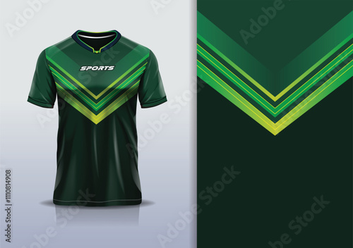 T-shirt mockup abstract stripe line jersey design for football, soccer, racing, esports, running, in green yellow color