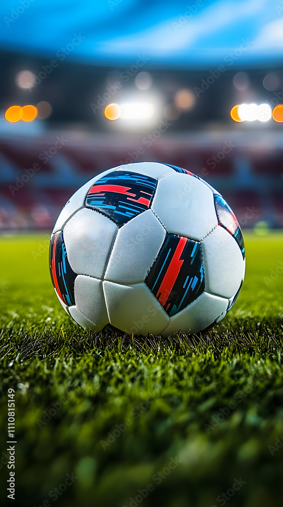 Soccer ball on field in illuminated stadium, ready for action. Sports promotions, event posters, or training materials. Soccer ball on field in illuminated stadium, ready for action. Sports promotions, event posters, or training materials.