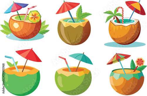 Set of Tropical cocktail Vector Illustration Isolated on a White Background