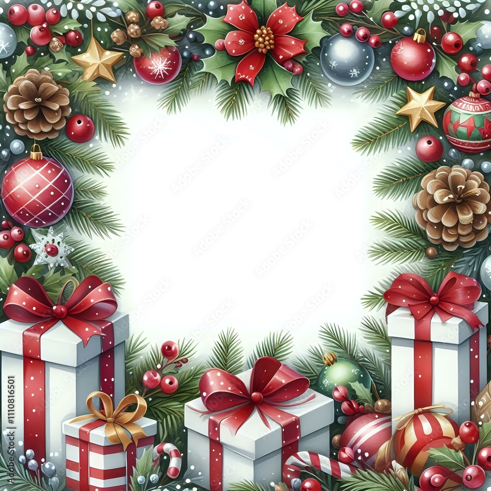 Festive Christmas Frame with Holiday Decorations Festive Christmas Frame with Holiday Decorations