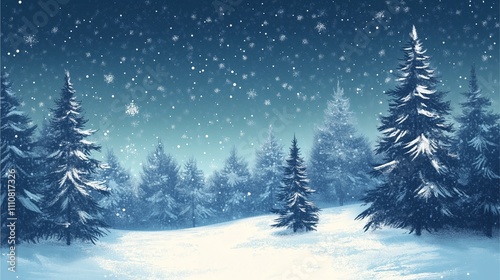 A magical winter scene featuring a forest blanketed in snow and illuminated by the ethereal northern lights.