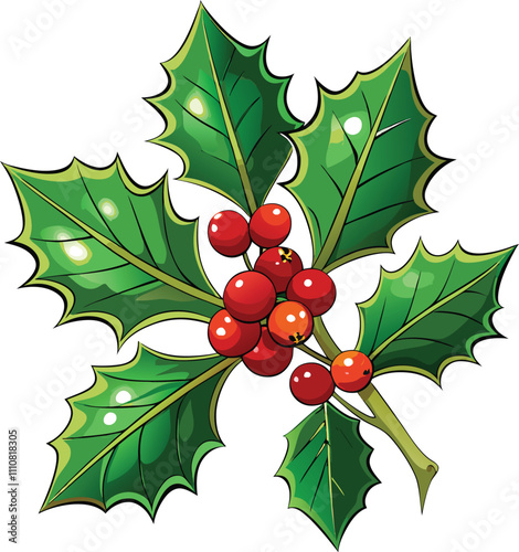 Christmas Holly Garland Merry Christmas Vector art colorful of a holly branch with berries isolate white background.