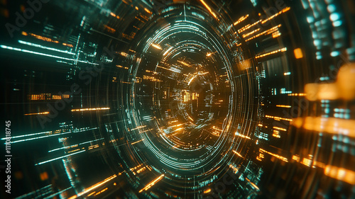 Modern tech background featuring digital circuits and modern glowing neon light effect, futuristic vortex and stained neon blue color cube technology background, Futuristic abstract technology.