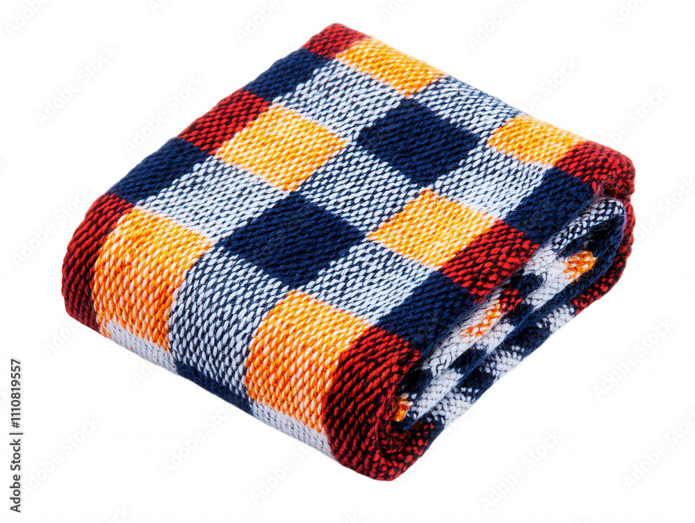 Vibrant Checkered Quilt Blanket Rolled Up Soft Fluffy Fabric Traditional Pattern New Unused Home Decor Texture Blue Red White Background Vibrant Checkered Quilt Blanket Rolled Up Soft Fluffy Fabric Traditional Pattern New Unused Home Decor Texture Blue Red White Background