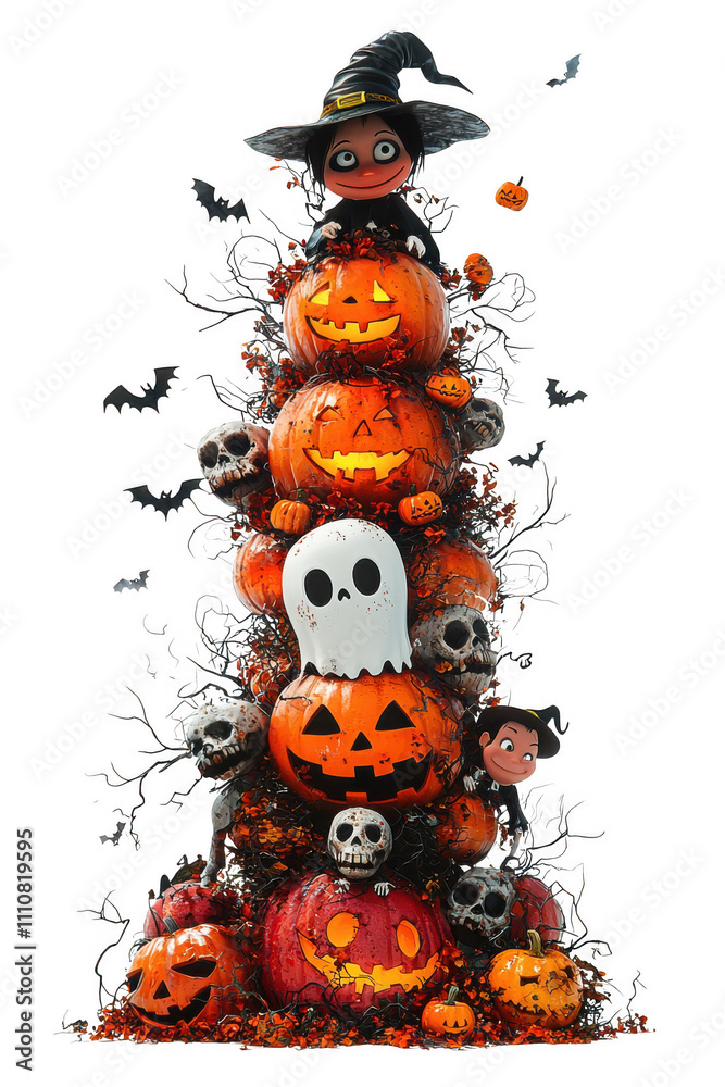 Fototapeta premium Spooky Halloween Candy Display with Jack-O'-Lanterns & Ghostly Decorations