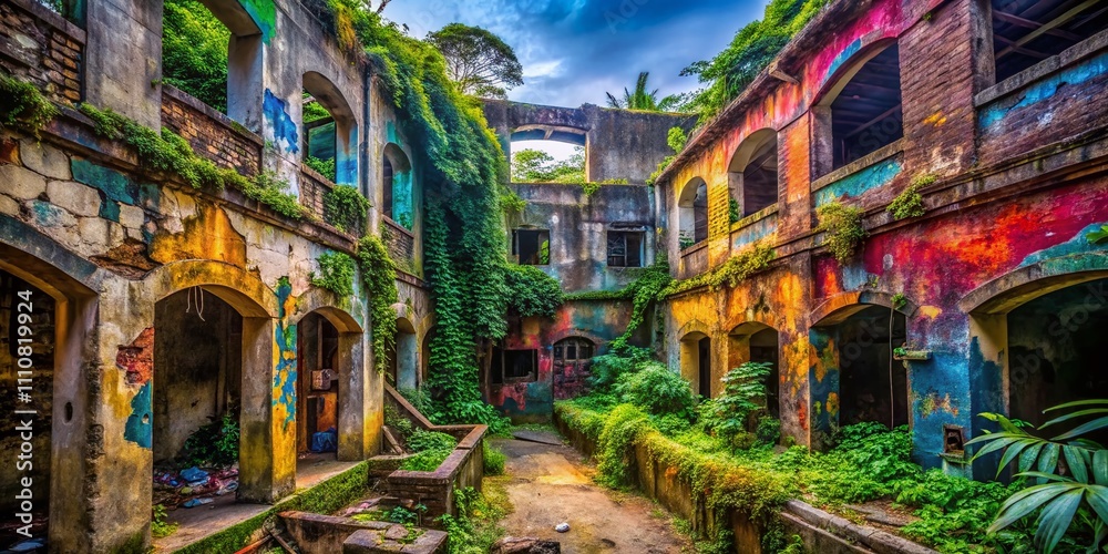 Fototapeta premium Urban Exploration Photography of Abandoned Places in Puli, Capturing the Beauty of Decay and Nature's Reclamation with Striking Detail and Depth in Every Shot