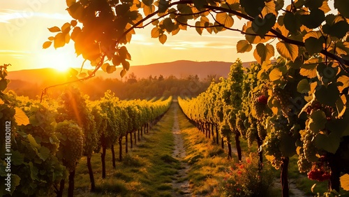 Art Nouveau Vineyard Sunset