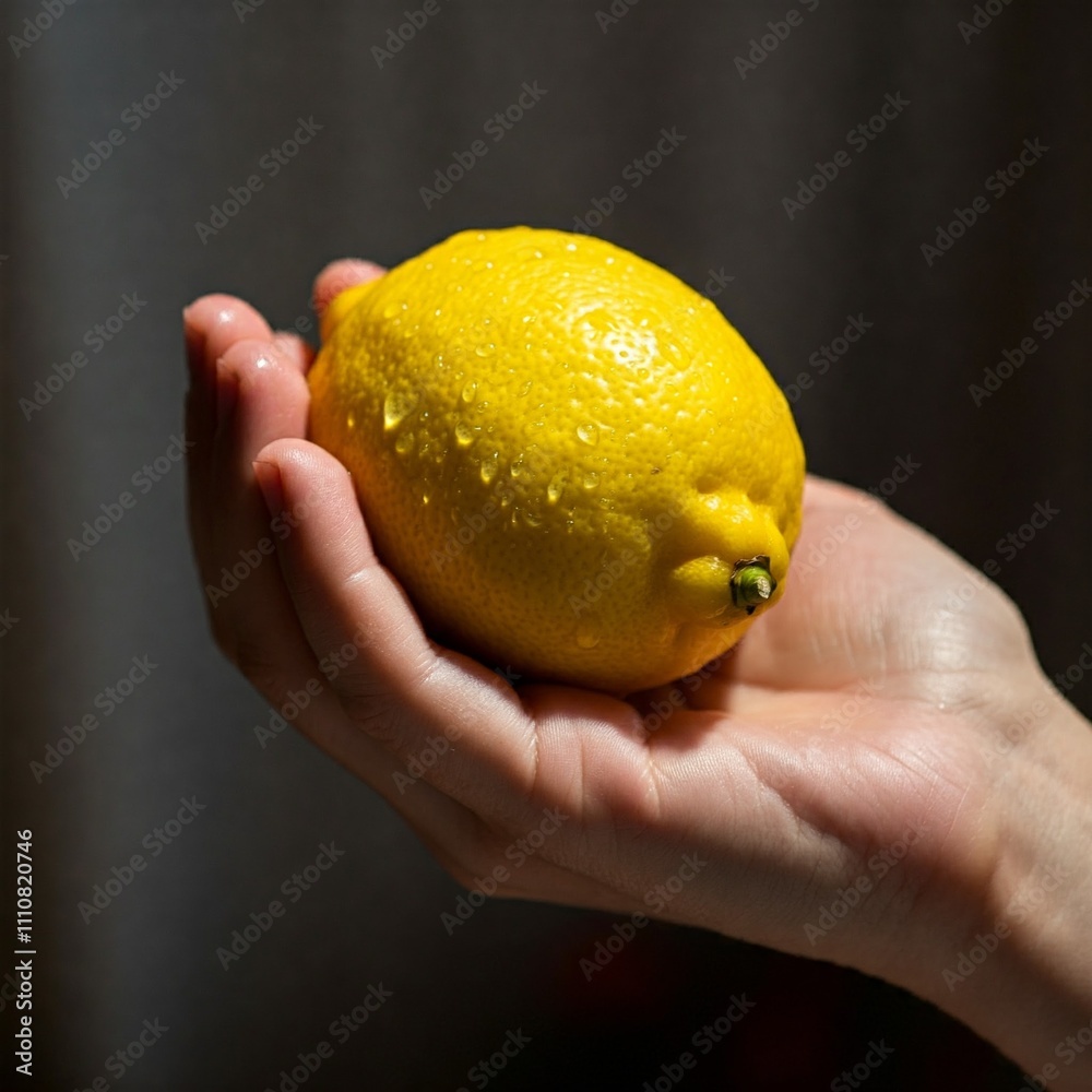 Bright Yellow Lemon Cradled in a Hand Bright Yellow Lemon Cradled in a Hand