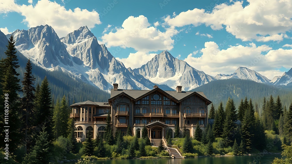 Fototapeta premium Majestic Mountain Lodge in Art Deco Style