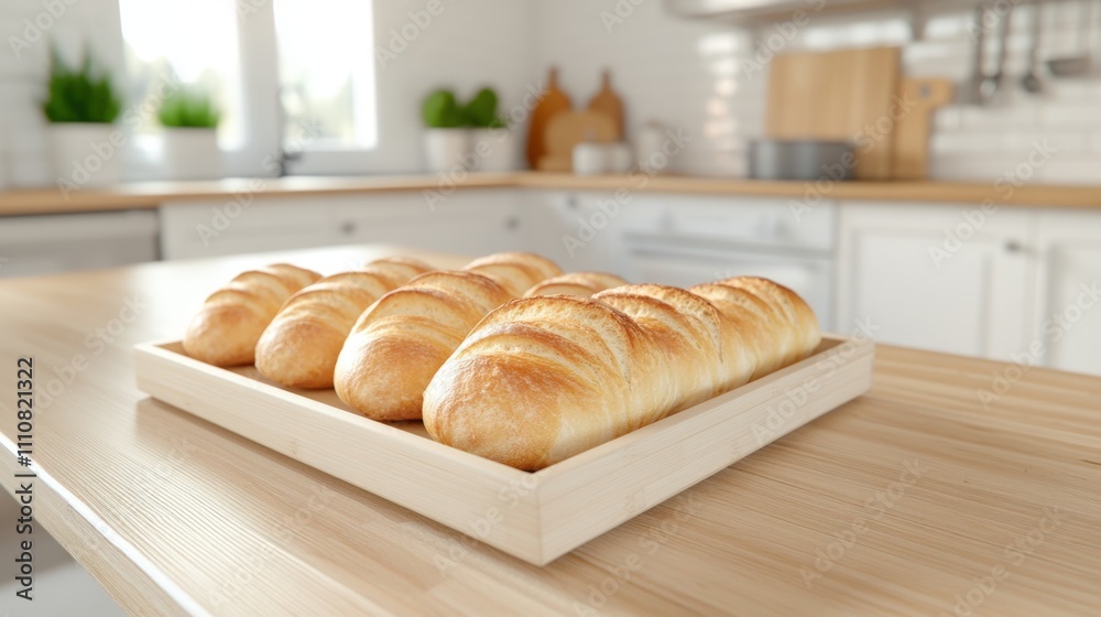 Freshly Baked Croissants in Cozy Kitchen with Sunlit Countertops Freshly Baked Croissants in Cozy Kitchen with Sunlit Countertops