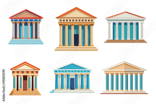 Set of Greek Temple Vector Illustration Isolated on a White Background