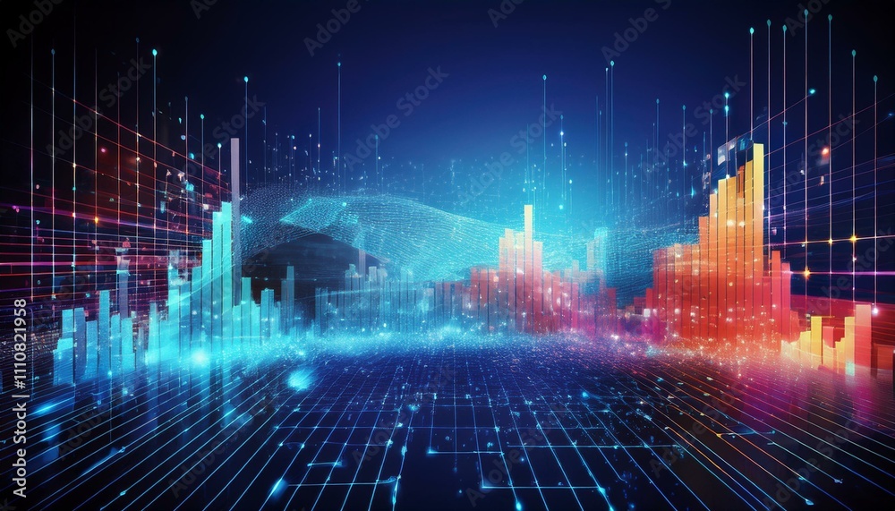 Fototapeta premium Explore big data, AI, cloud computing, machine learning, and predictive analytics. Dive into data visualization, governance, security, and strategy for innovative, data-driven transformation.