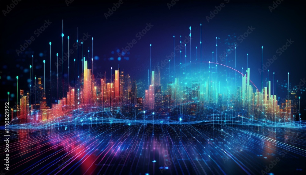 Fototapeta premium Explore big data, AI, cloud computing, machine learning, and predictive analytics. Dive into data visualization, governance, security, and strategy for innovative, data-driven transformation.