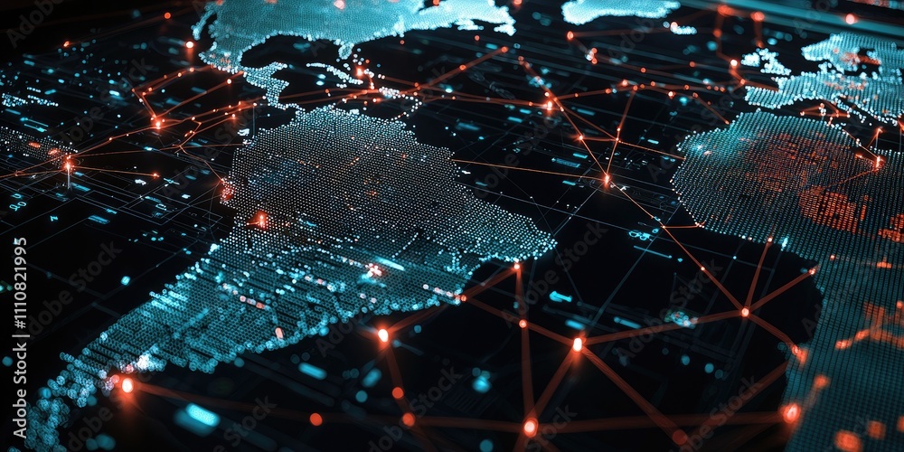 A global network diagram with multiple firewalls and encryption layers protecting sensitive data, showing the importance of secure infrastructure in cyber safety.