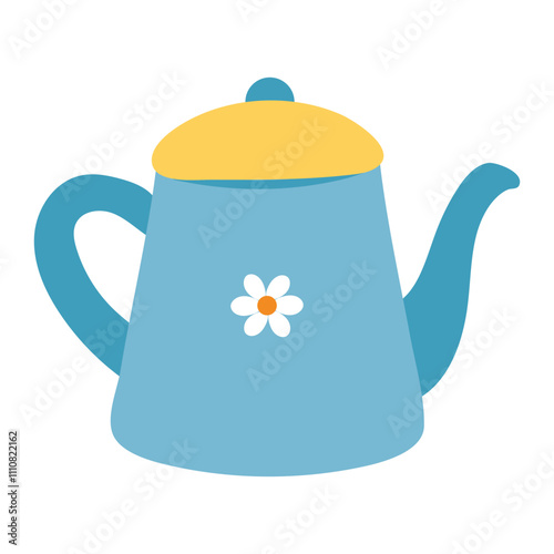 cute drawing cartoon blue teapot character. cute icon for sticker