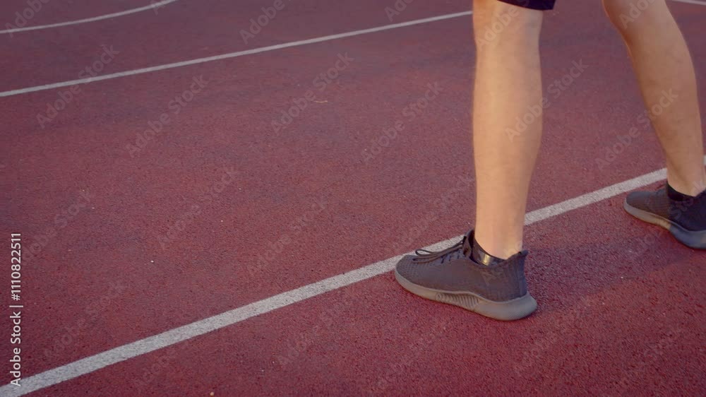 Athlete standing on an outdoor sports court, practicing shots with a basketball, camera tracking Athlete standing on an outdoor sports court, practicing shots with a basketball, camera tracking