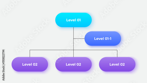 Business hierarchy chart infographics. Corporate organizational structure graphic elements with 2 levels. The top-level connects to three subordinate nodes