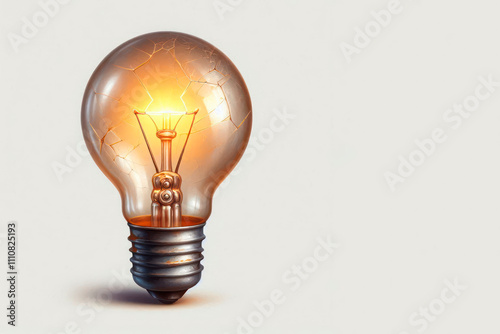 A broken light bulb with a warm light. Space for text.