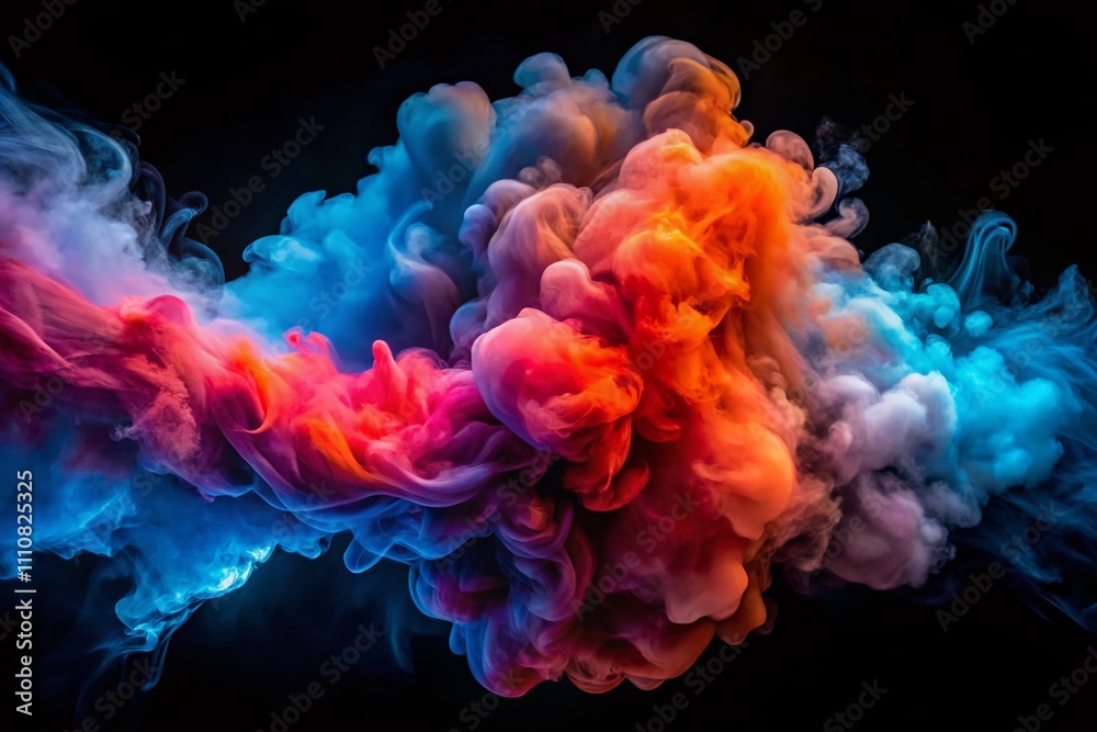 Fototapeta premium Vibrant Isolated Clouds of Colored Smoke in Blue, Red, Orange, and Pink Swirling on a Dark Background for Stunning Night Photography