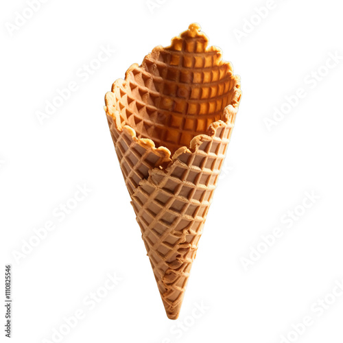 Empty waffle cone isolated on transparent background photo