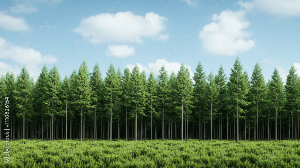 Lush evergreen trees under a bright blue sky, showcasing natural beauty and tranquility in a forest setting. Lush evergreen trees under a bright blue sky, showcasing natural beauty and tranquility in a forest setting.