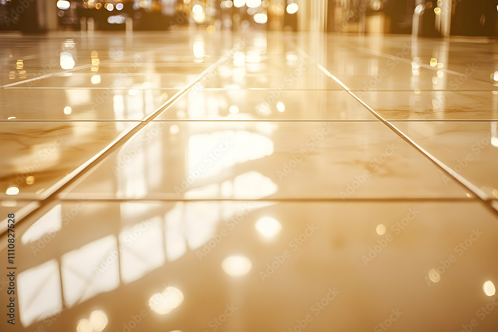Gleaming tiled floor reflecting lights in a modern building. Gleaming tiled floor reflecting lights in a modern building.