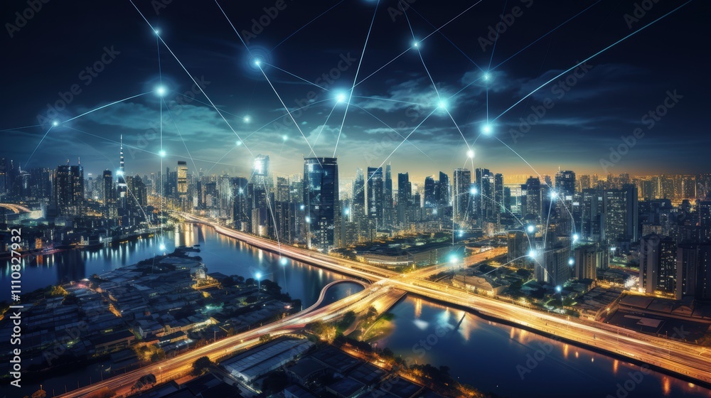Obraz premium 5G, 6G, Big data wireless network, high speed internet, cloud computing or connect diagram technology, Data storage, service, synchronize, online, financial, Connectivity global, smart city, Gen AI