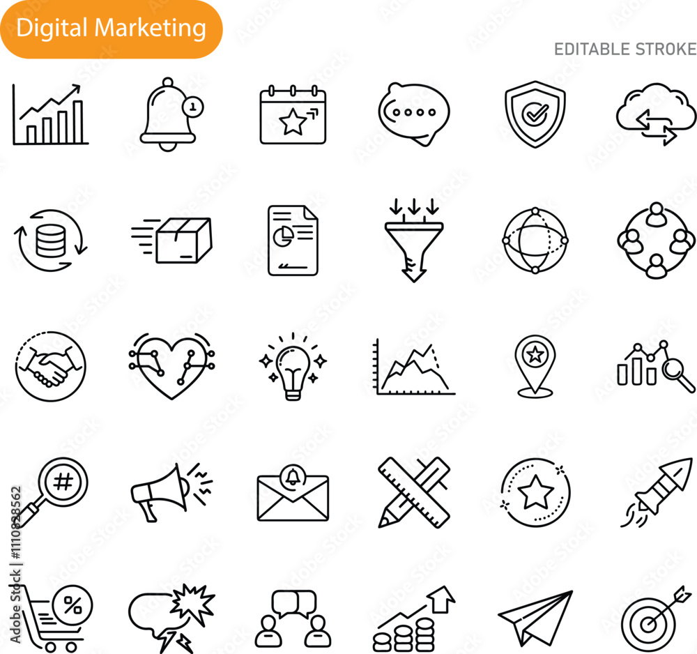 Digital Marketing Icons Strategy, Analytics, Growth, and Engagement