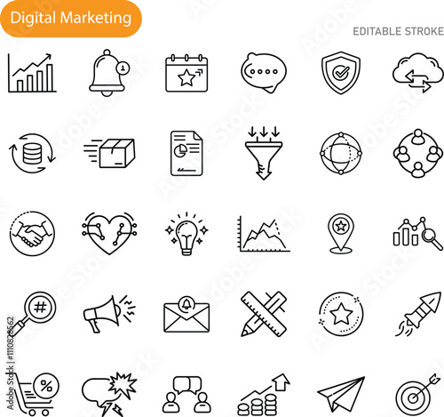 Digital Marketing Icons Strategy, Analytics, Growth, and Engagement