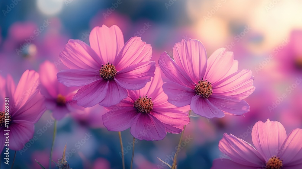 A vibrant display of pink flowers blooming in a soft, dreamy background. A vibrant display of pink flowers blooming in a soft, dreamy background.