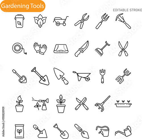 Gardening Tools Icons Collection of Essential Equipment for Planting