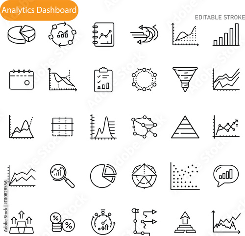 Data Analytics Dashboard Icons Charts, Graphs, and Business Metrics