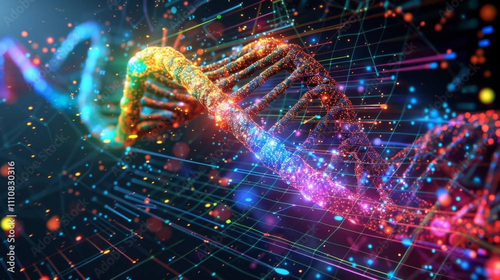Abstract Molecular Structure with Glowing Connections and Particle Effects