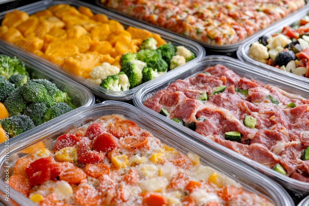 Assorted Frozen Meal Preparation in Clear Containers