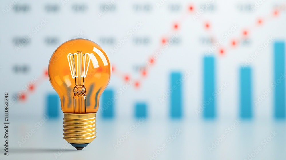 Orange light bulb in front of a digital graph, symbolizing innovation and growth in business analytics. Orange light bulb in front of a digital graph, symbolizing innovation and growth in business analytics.