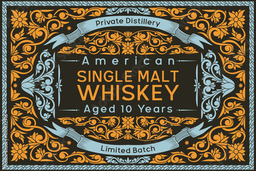Single malt whiskey - ornate vintage decorative label