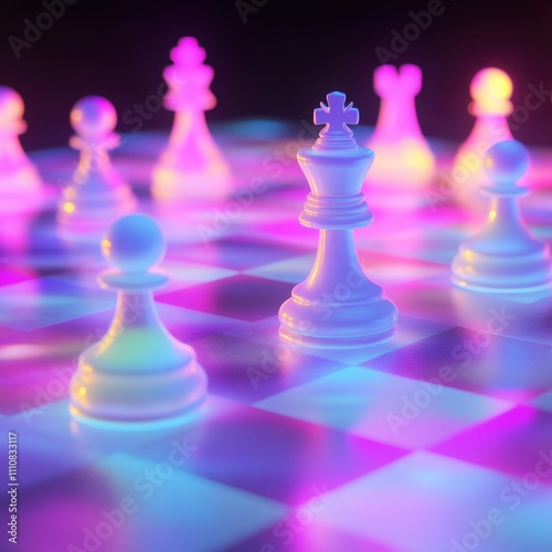 Floating Chess Pieces Illuminate Strategy and Imagination Artistic Display Digital Artwork Abstract Environment photo