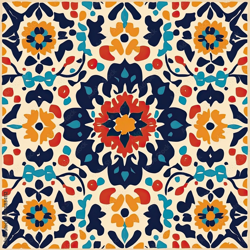 Fototapeta premium Colorful Abstract Floral Pattern Tile Design