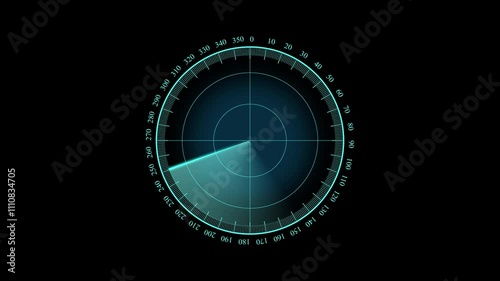 Abstract neon radar animated blue, green in dark background. Radar Navigation is looking for objects. Searching process in futuristic interface, Seamless loop, Radar system monitoring objective