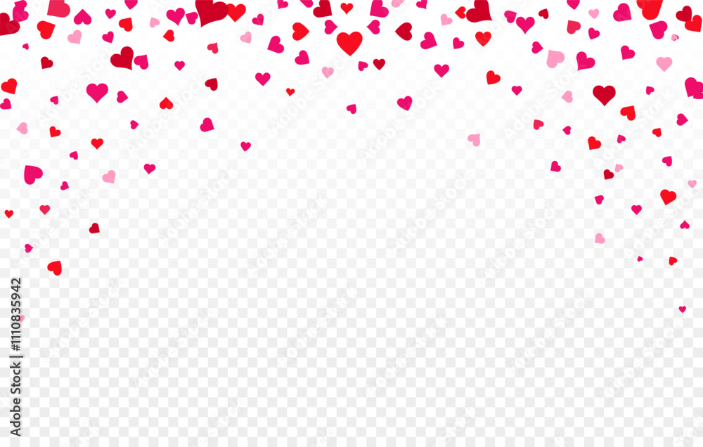 Red Hearts confetti falling. Heart confetti falling on transparent background. Valentines Day background. Red Hearts confetti falling. Heart confetti falling on transparent background. Valentines Day background.
