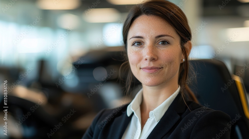 A confident woman in professional attire sits in an office setting, exuding professionalism and determination. A confident woman in professional attire sits in an office setting, exuding professionalism and determination.