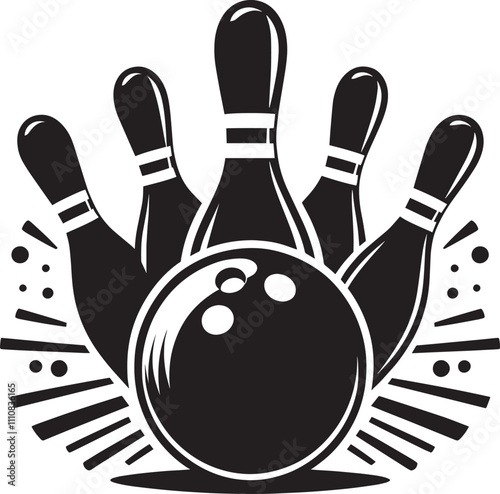 Bowling ball strike pin silhouette vector illustration isolated on a white background