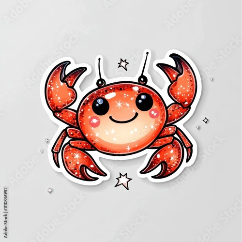 Here's a  and keyword list for your image.. Adorable cartoon crab sticker design. photo