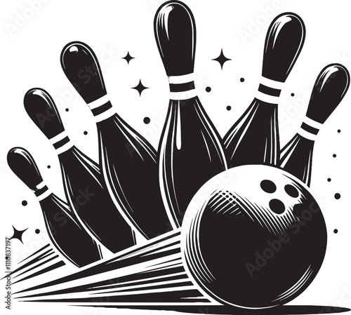 Bowling ball strike pin silhouette vector illustration isolated on a white background