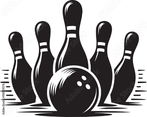 Bowling ball strike pin silhouette vector illustration isolated on a white background