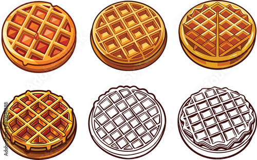 Set of Waffle vector illustrations and line art isolated on a white background