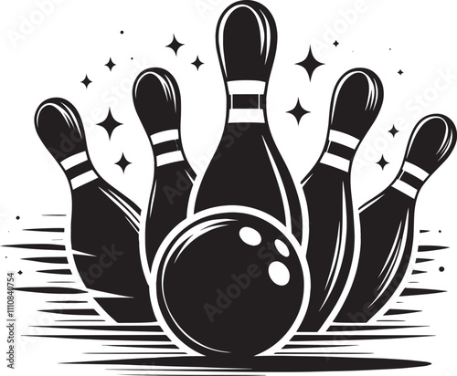 Bowling ball strike pin silhouette vector illustration isolated on a white background